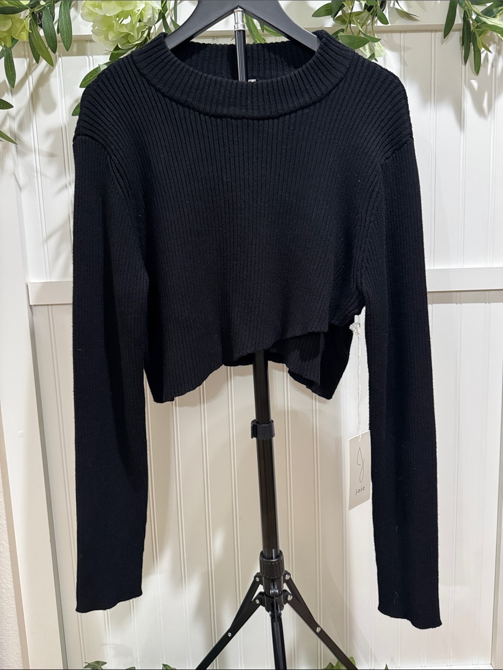 #211 JOIE Black Cropped Ribbed Mock-neck Sweater XL